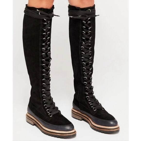 Free People Holden Tennessee Black Suede Over the Knee Lace Up Platform Boots 37 - Picture 13 of 13